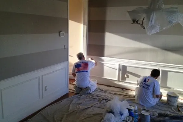 Interior Painting - Montgomery, OH - Striped White and Gray Wall in Dining Room - 365 Renovations