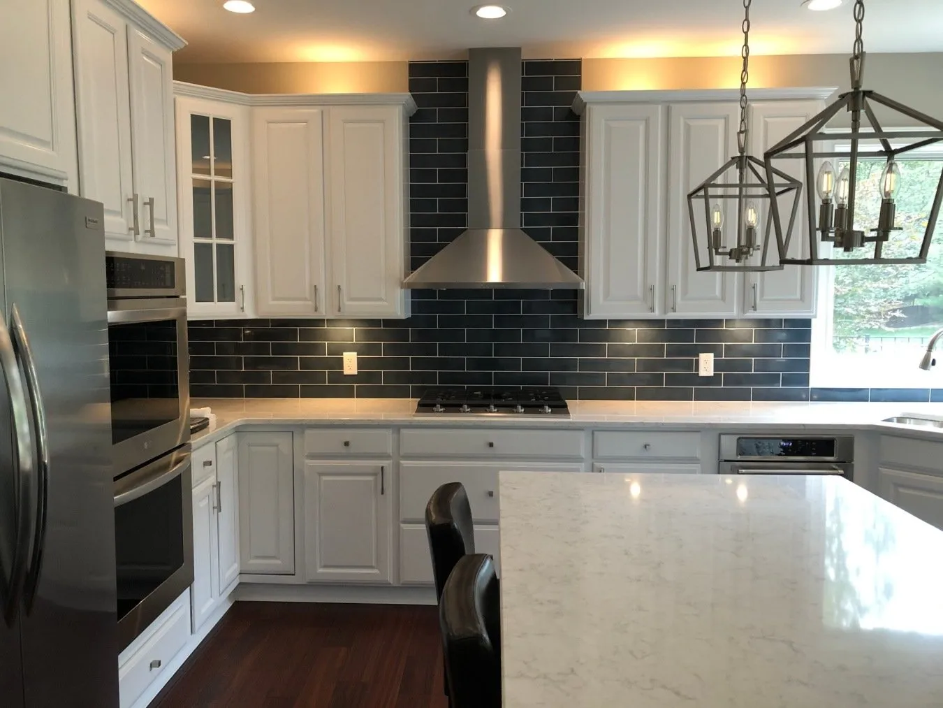 Cabinet Painting Near West Chester, OH - White Cabinet Painters - Black Subway Backsplash - 365 Renovations
