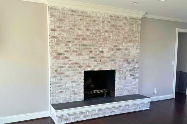 Limewash Brick Fireplace In Living Room of West Chester OH Home